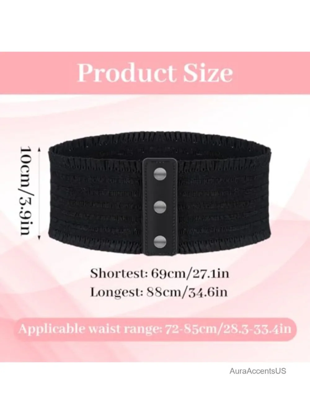 Wide Elastic Waist Belt with Snap Fastener for Dresses